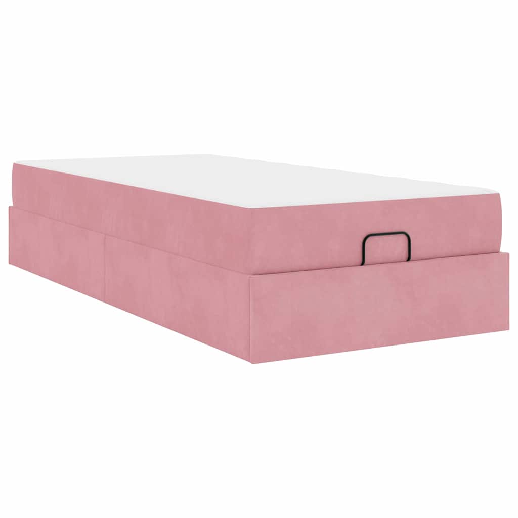 Sengestel Med Madras Med Opbevaring Lyserød 90 X 190 Cm Fløjl - Billede 2