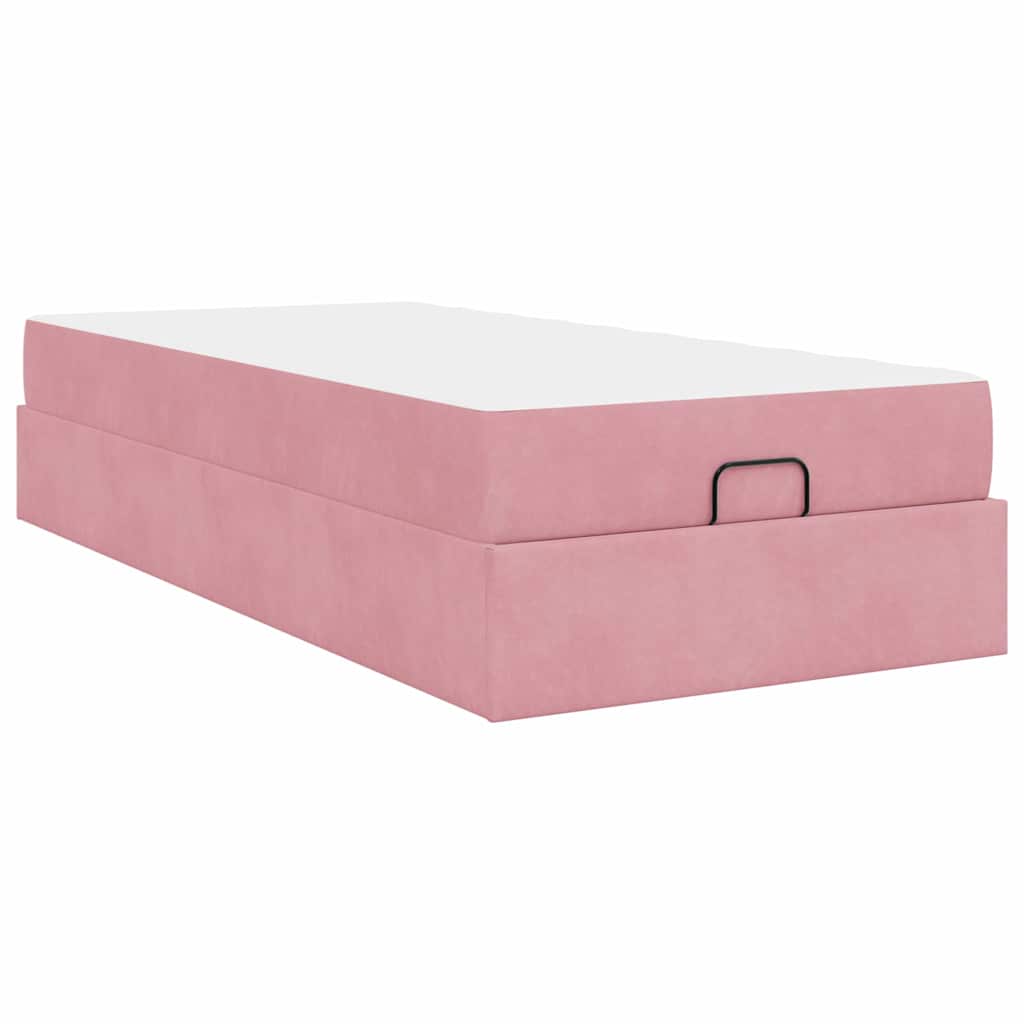 Sengestel Med Madras Med Opbevaring Lyserød 90 X 190 Cm Fløjl - Billede 8