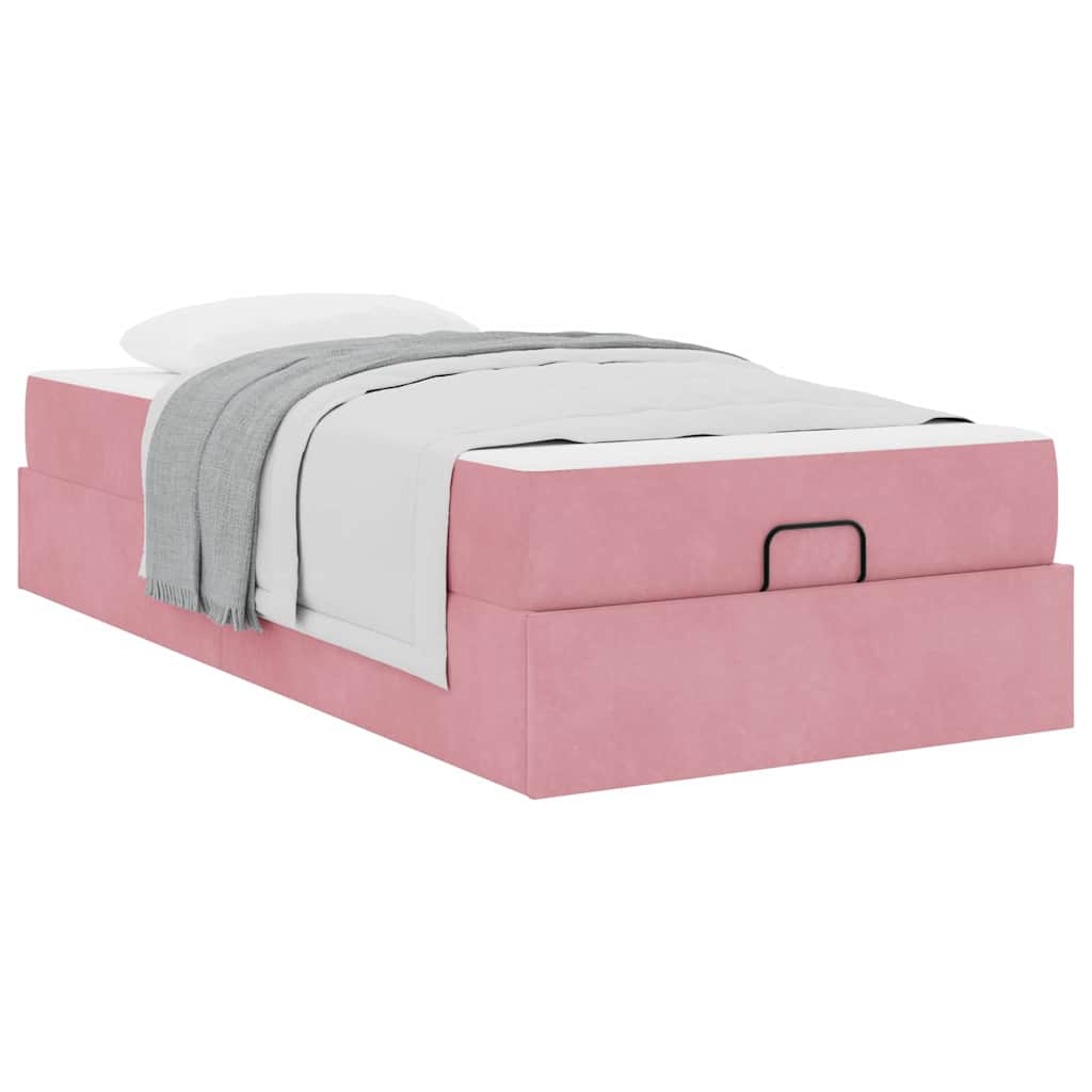 Sengestel Med Madras Med Opbevaring Lyserød 90 X 190 Cm Fløjl - Billede 3