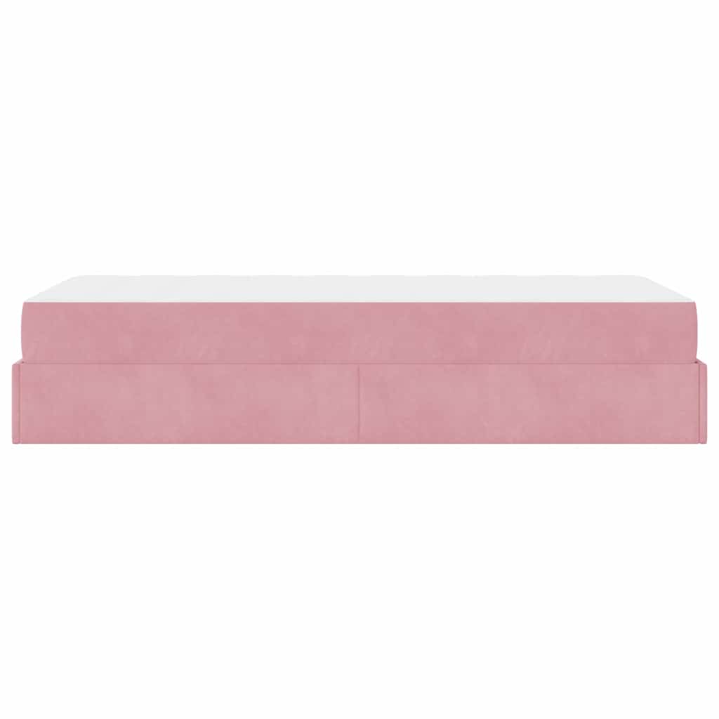 Sengestel Med Madras Med Opbevaring Lyserød 90 X 190 Cm Fløjl - Billede 7