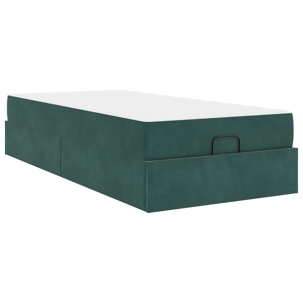 Sengestel Med Madras Med Opbevaring Mørkegrøn 90 X 200 Cm Fløjl - Billede 2