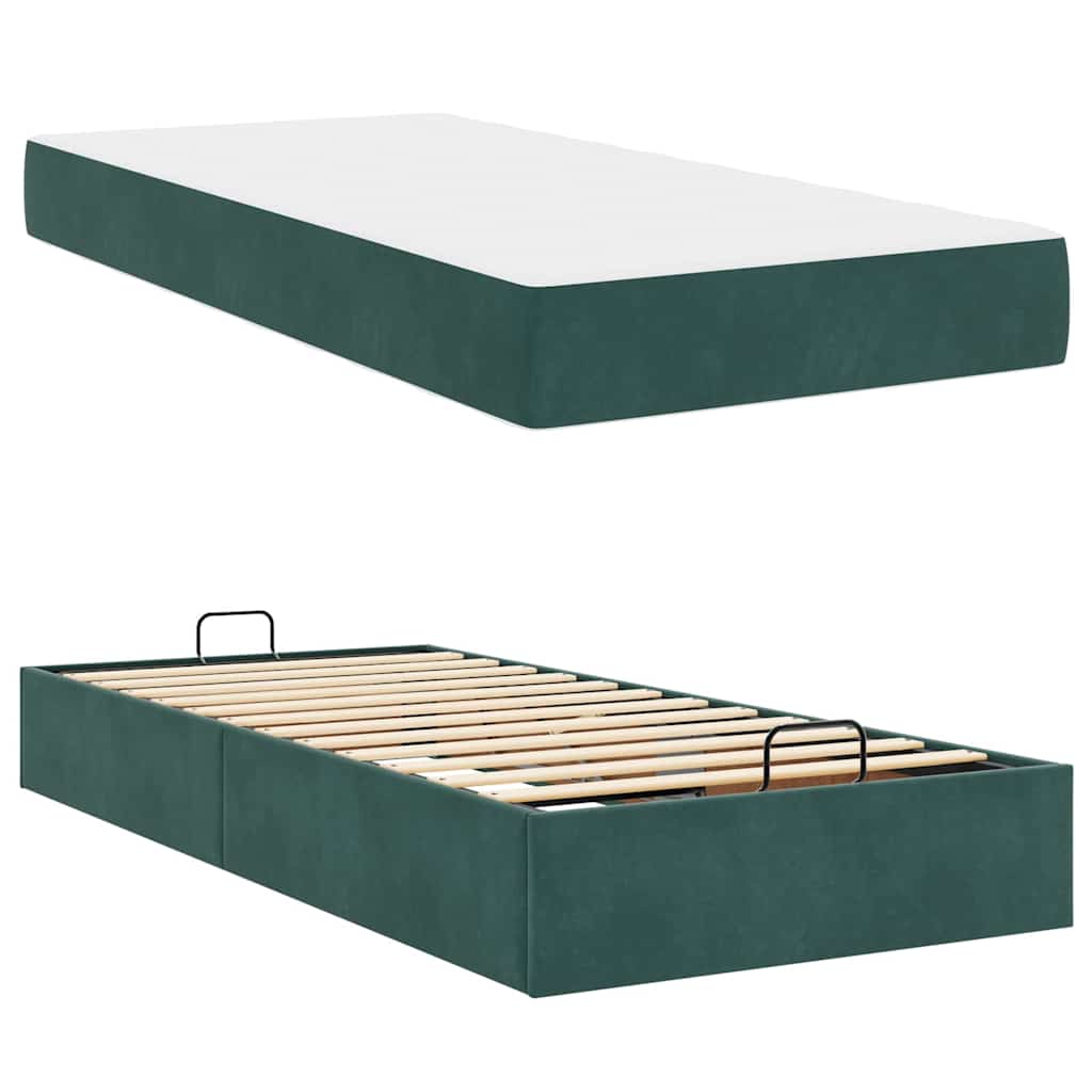 Sengestel Med Madras Med Opbevaring Mørkegrøn 90 X 200 Cm Fløjl - Billede 5