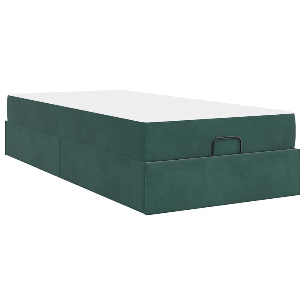 Sengestel Med Madras Med Opbevaring Mørkegrøn 90 X 200 Cm Fløjl - Billede 8