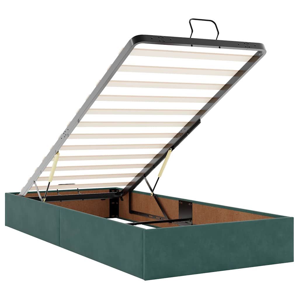 Sengestel Med Madras Med Opbevaring Mørkegrøn 90 X 200 Cm Fløjl - Billede 11