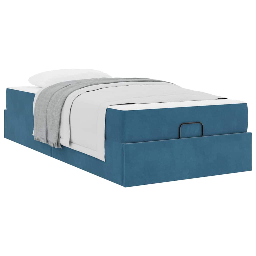 Sengestel Med Madras Med Opbevaring Blå 90 X 200 Cm Fløjl - Billede 3