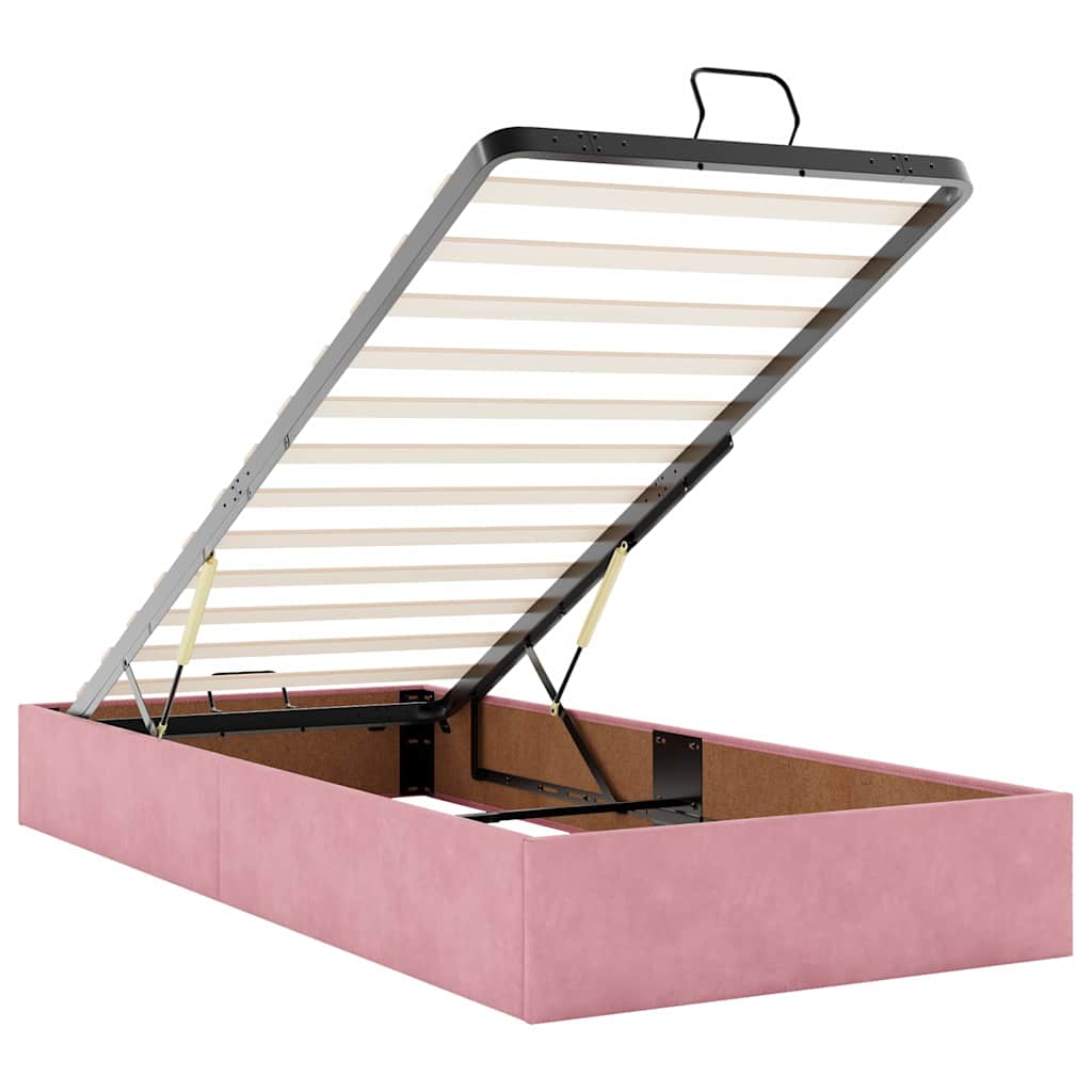 Sengestel Med Madras Med Opbevaring Lyserød 90 X 200 Cm Fløjl - Billede 11