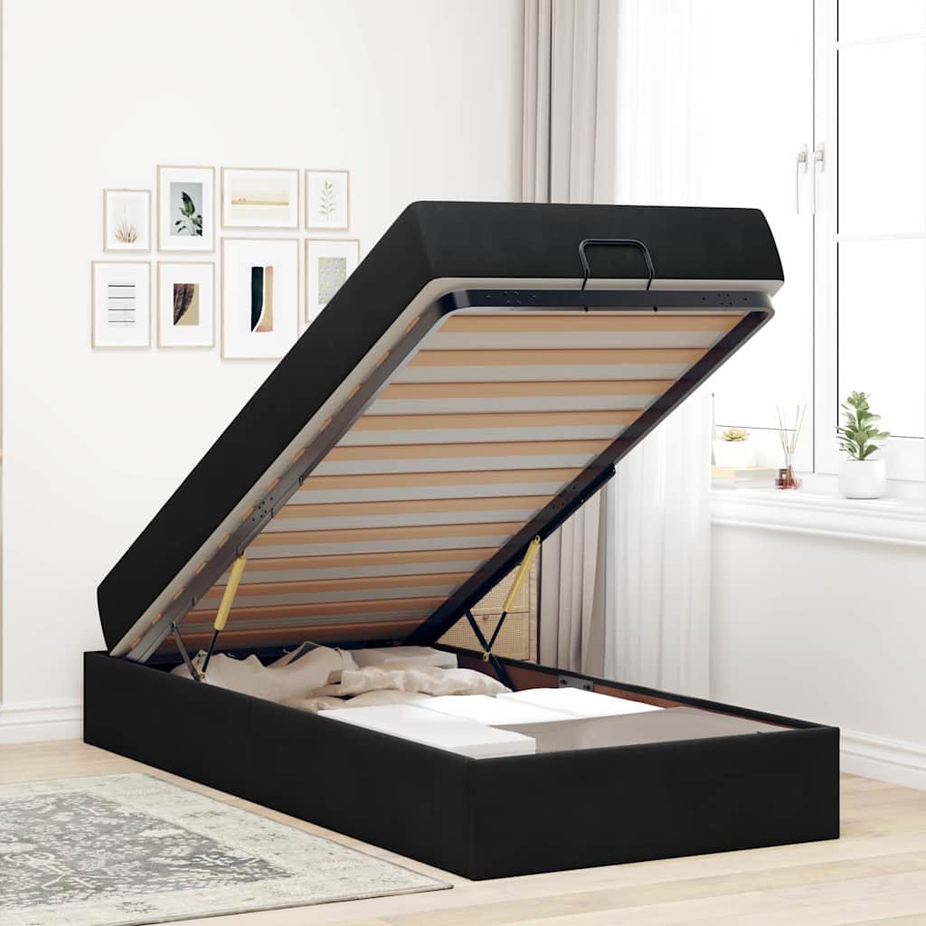 Sengestel Med Madras Med Opbevaring Blcak 100 X 200 Cm Fløjl - Billede 4