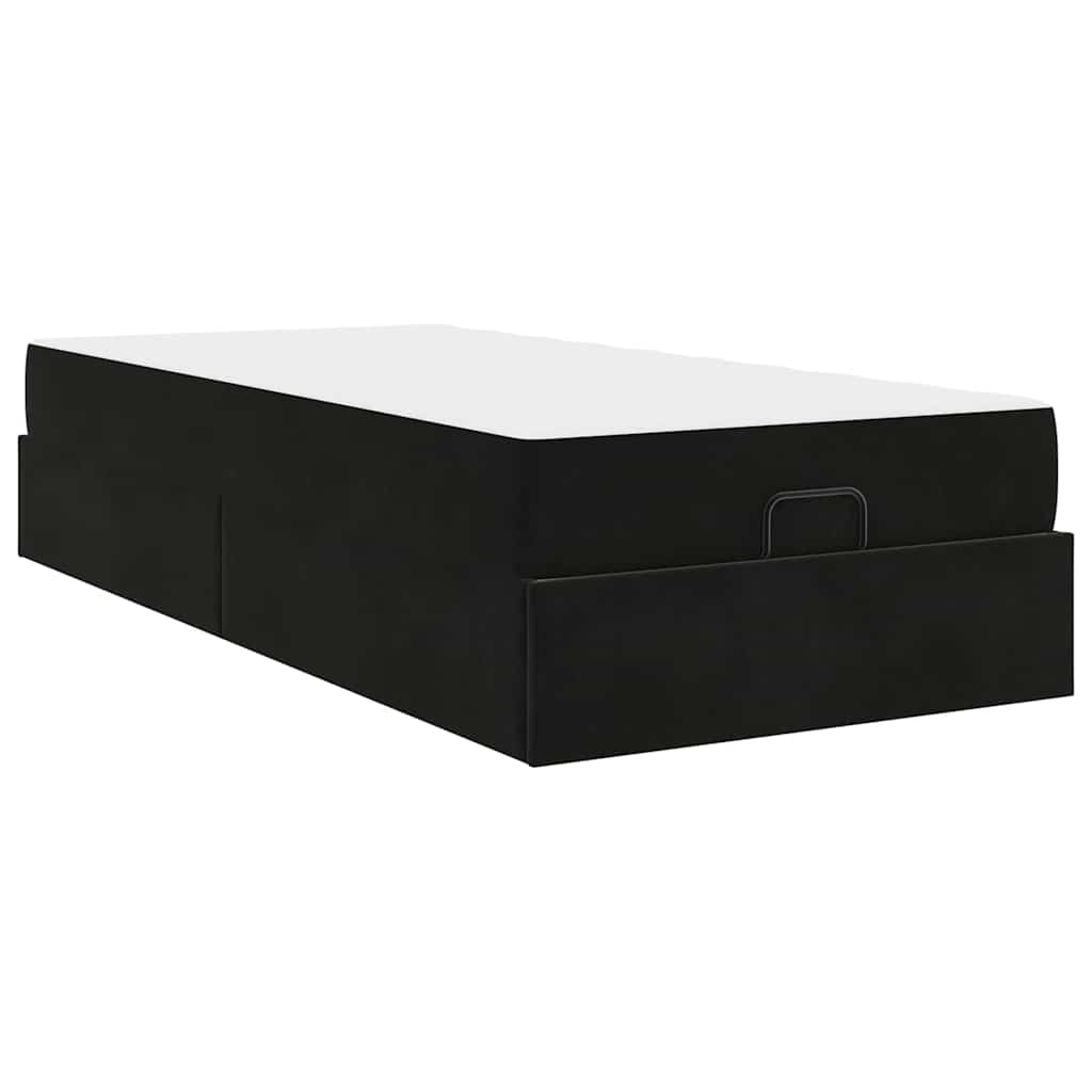 Sengestel Med Madras Med Opbevaring Blcak 100 X 200 Cm Fløjl - Billede 2