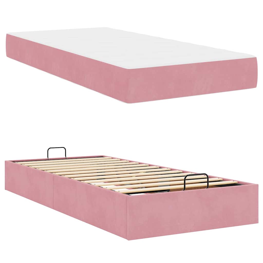 Sengestel Med Madras Med Opbevaring Lyserød 100 X 200 Cm Fløjl - Billede 5