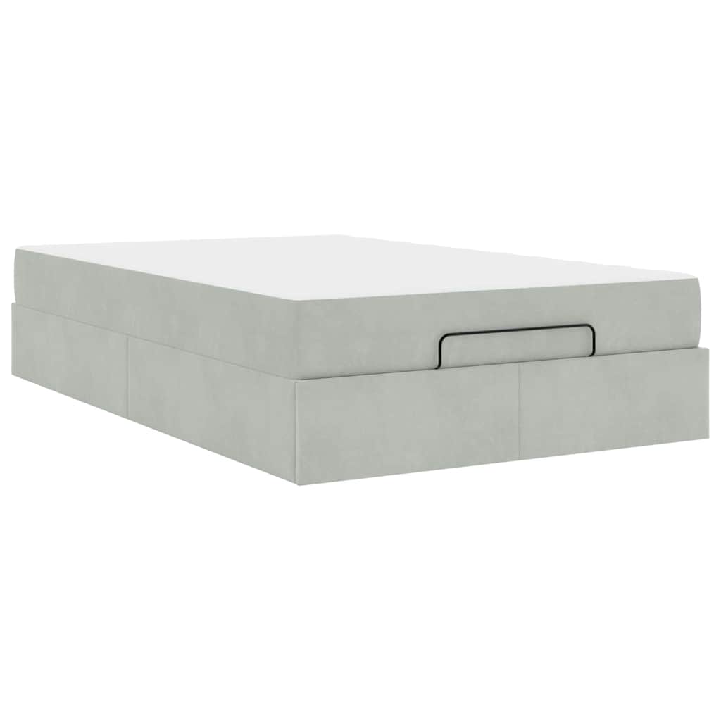 Sengestel Med Madras Med Opbevaring Lysegrå 120 X 190 Cm Fløjl - Billede 2