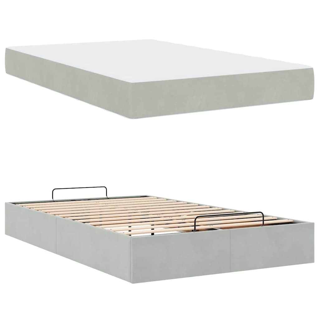 Sengestel Med Madras Med Opbevaring Lysegrå 120 X 190 Cm Fløjl - Billede 5