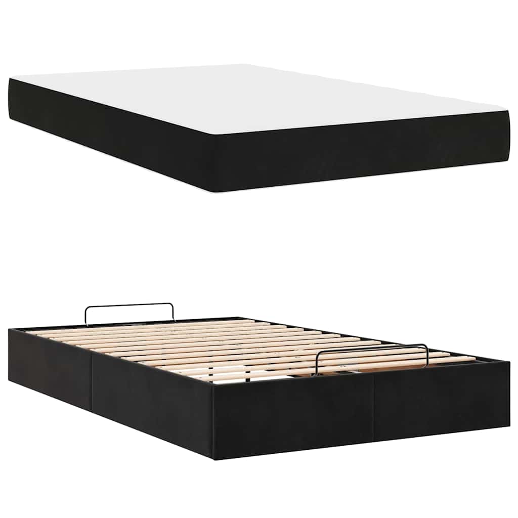 Sengestel Med Madras Med Opbevaring Sort 120 X 190 Cm Fløjl - Billede 5