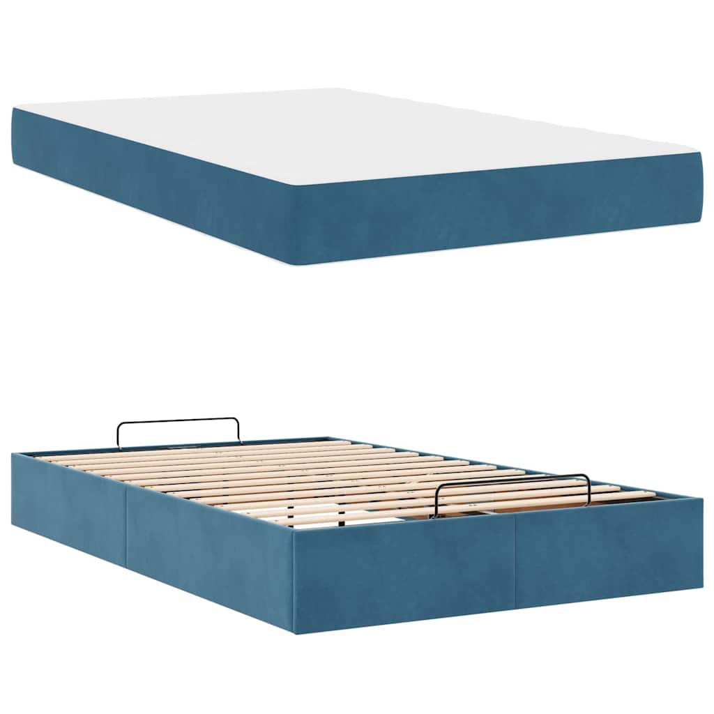 Sengestel Med Madras Med Opbevaring Blå 120 X 190 Cm Fløjl - Billede 5