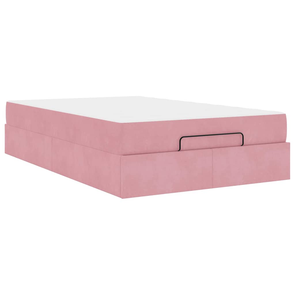Sengestel Med Madras Med Opbevaring Lyserød 120 X 200 Cm Fløjl - Billede 2