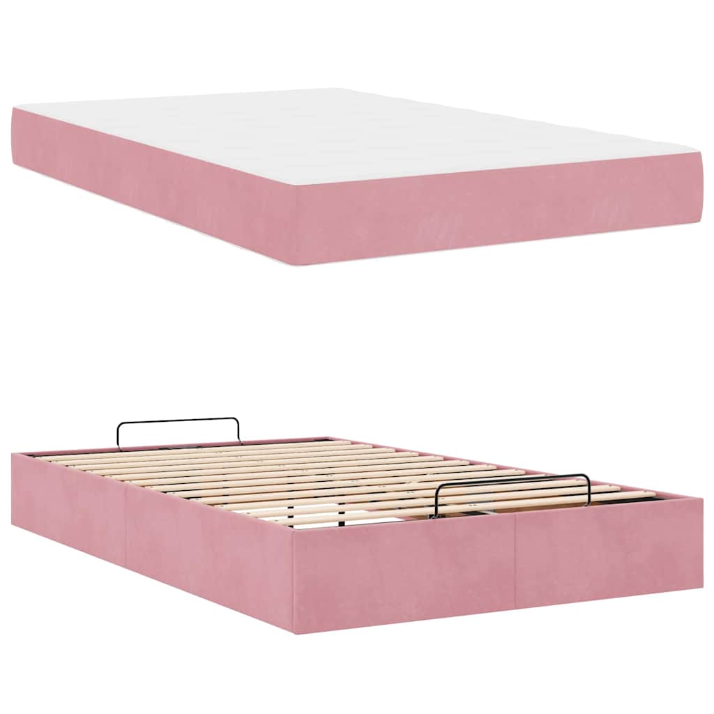 Sengestel Med Madras Med Opbevaring Lyserød 120 X 200 Cm Fløjl - Billede 5