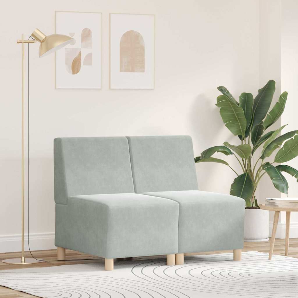 Modulsofa Enhed Uden Arme 2 Pcs Lysegrå 55 X 74 X 82 Cm Fløjl - Hovedbillede