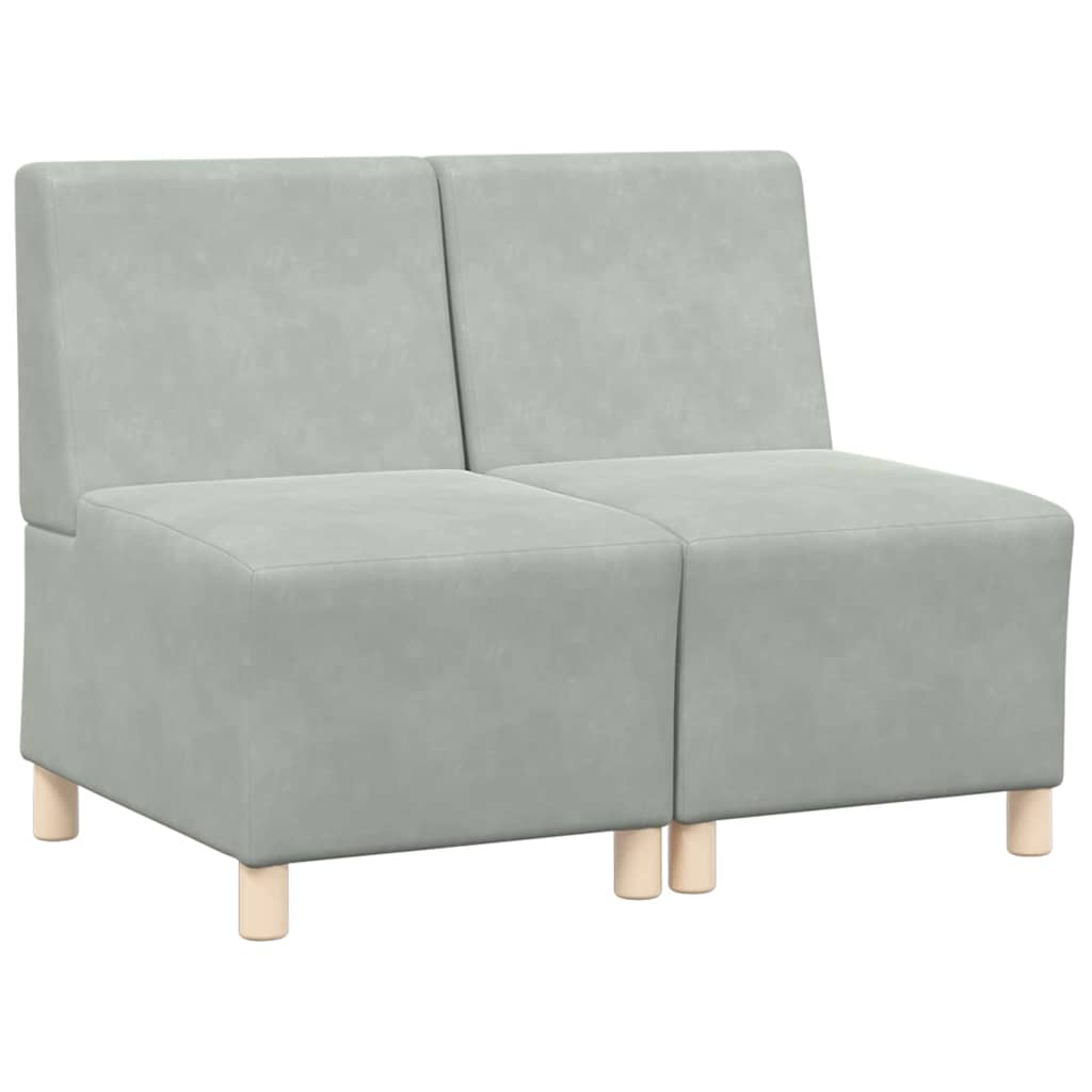 Modulsofa Enhed Uden Arme 2 Pcs Lysegrå 55 X 74 X 82 Cm Fløjl - Billede 2