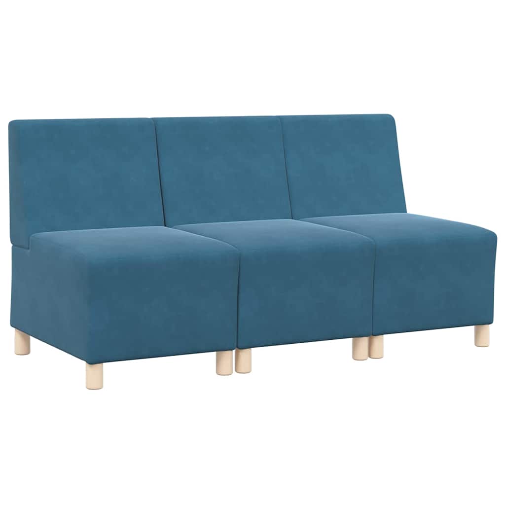 Modulsofa Enhed Uden Arme 3 Pcs Blå 55 X 74 X 82 Cm Fløjl - Billede 2