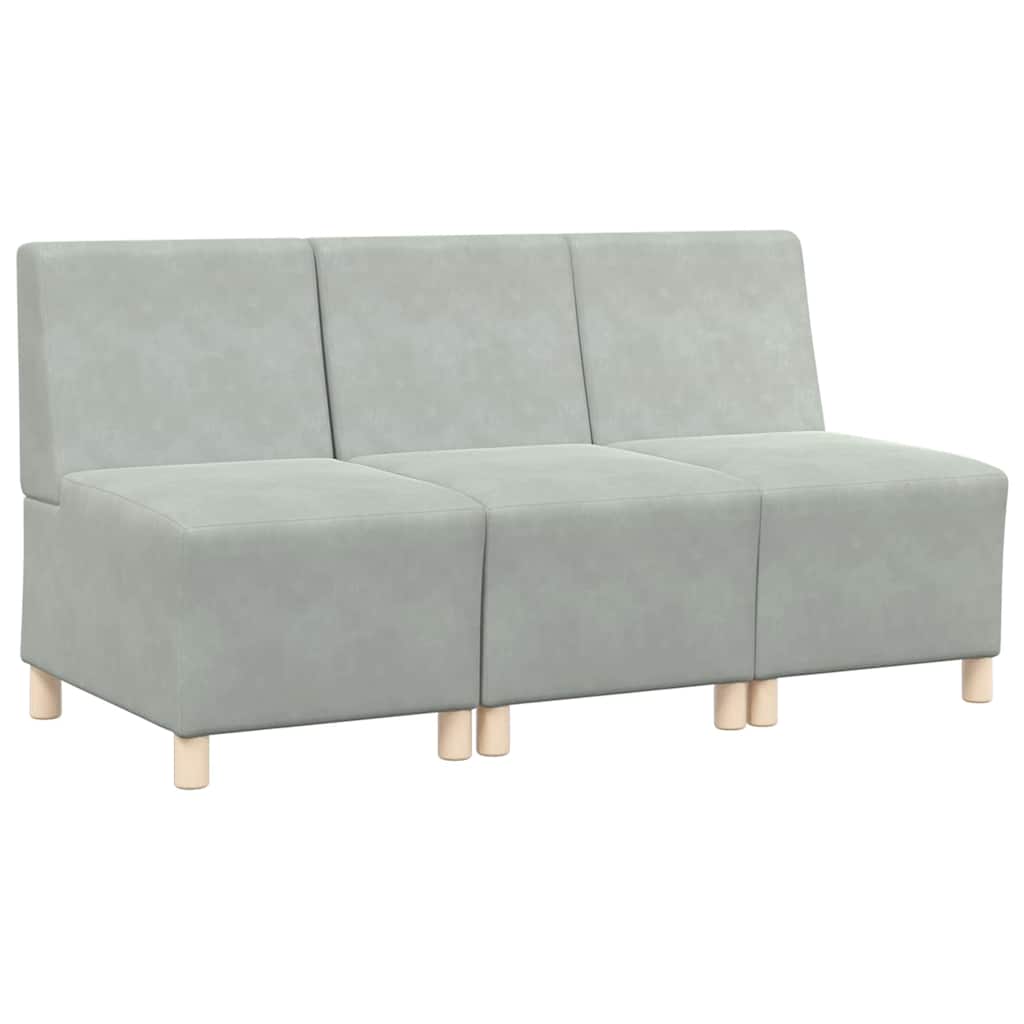 Modulsofa Enhed Uden Arme 3 Pcs Lysegrå 55 X 74 X 82 Cm Fløjl - Billede 2
