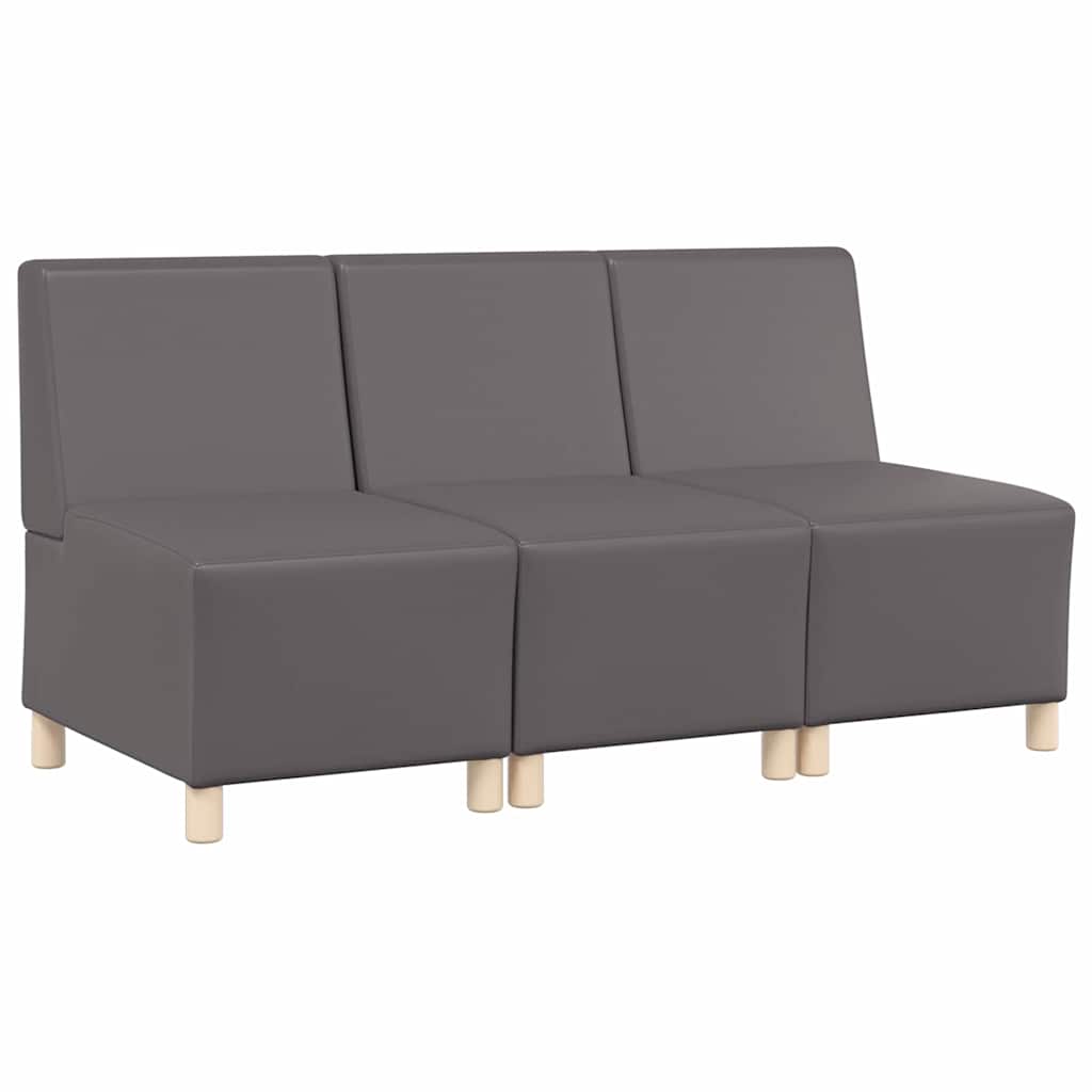 Modulsofa Enhed Uden Arme 3 Pcs Grå 55 X 74 X 82 Cm Faux Læder - Billede 2