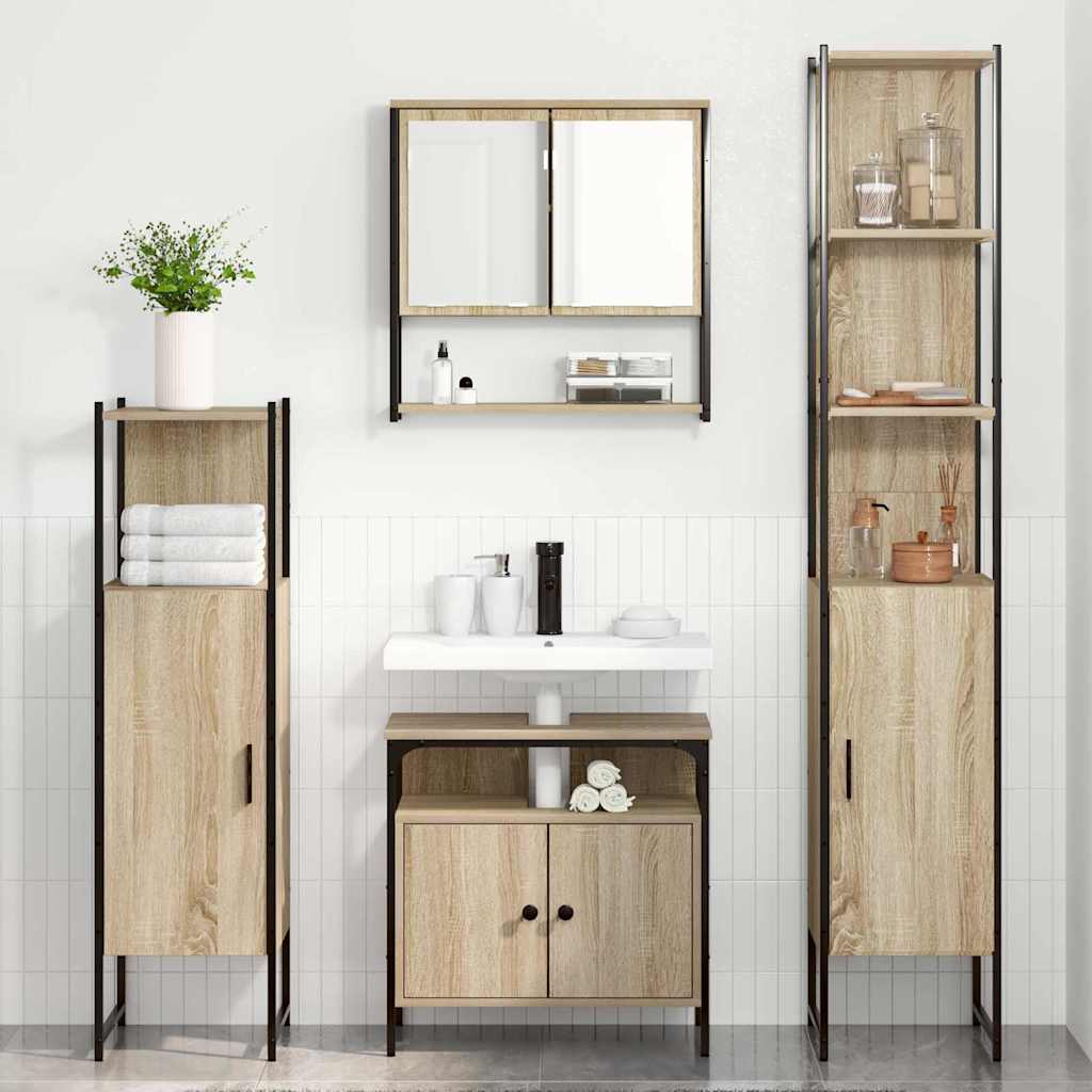 Badeværelsesmøbel Sæt 4 Pcs Sonoma-eg 33 X 33 X 185.5 Cm - Billede 4
