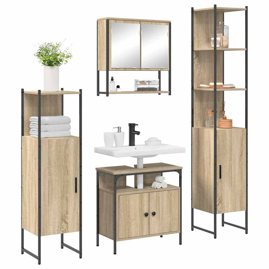 Badeværelsesmøbel Sæt 4 Pcs Sonoma-eg 33 X 33 X 185.5 Cm - Billede 3