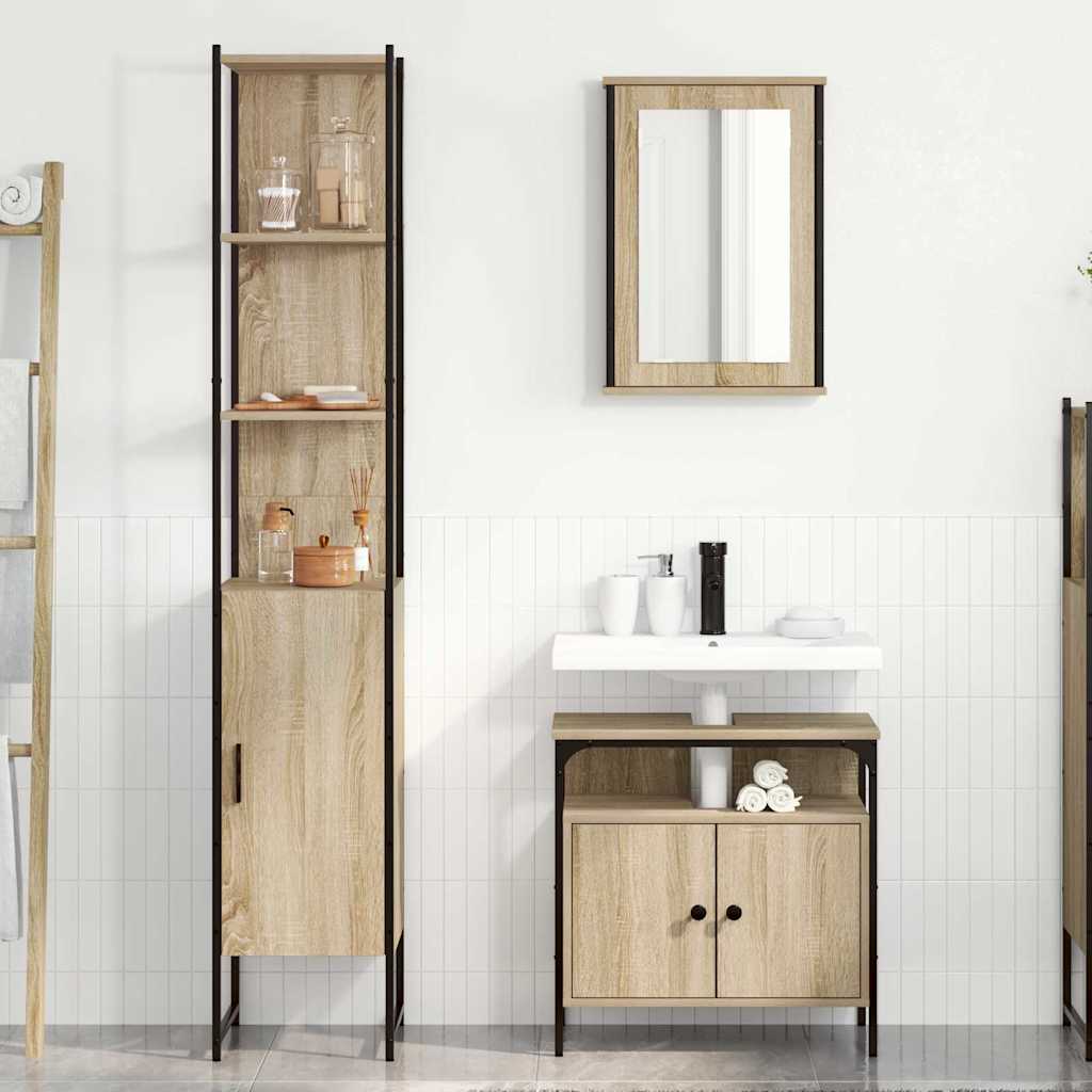 Badeværelsesmøbel Sæt 3 Pcs Sonoma-eg 33 X 33 X 185.5 Cm - Billede 4