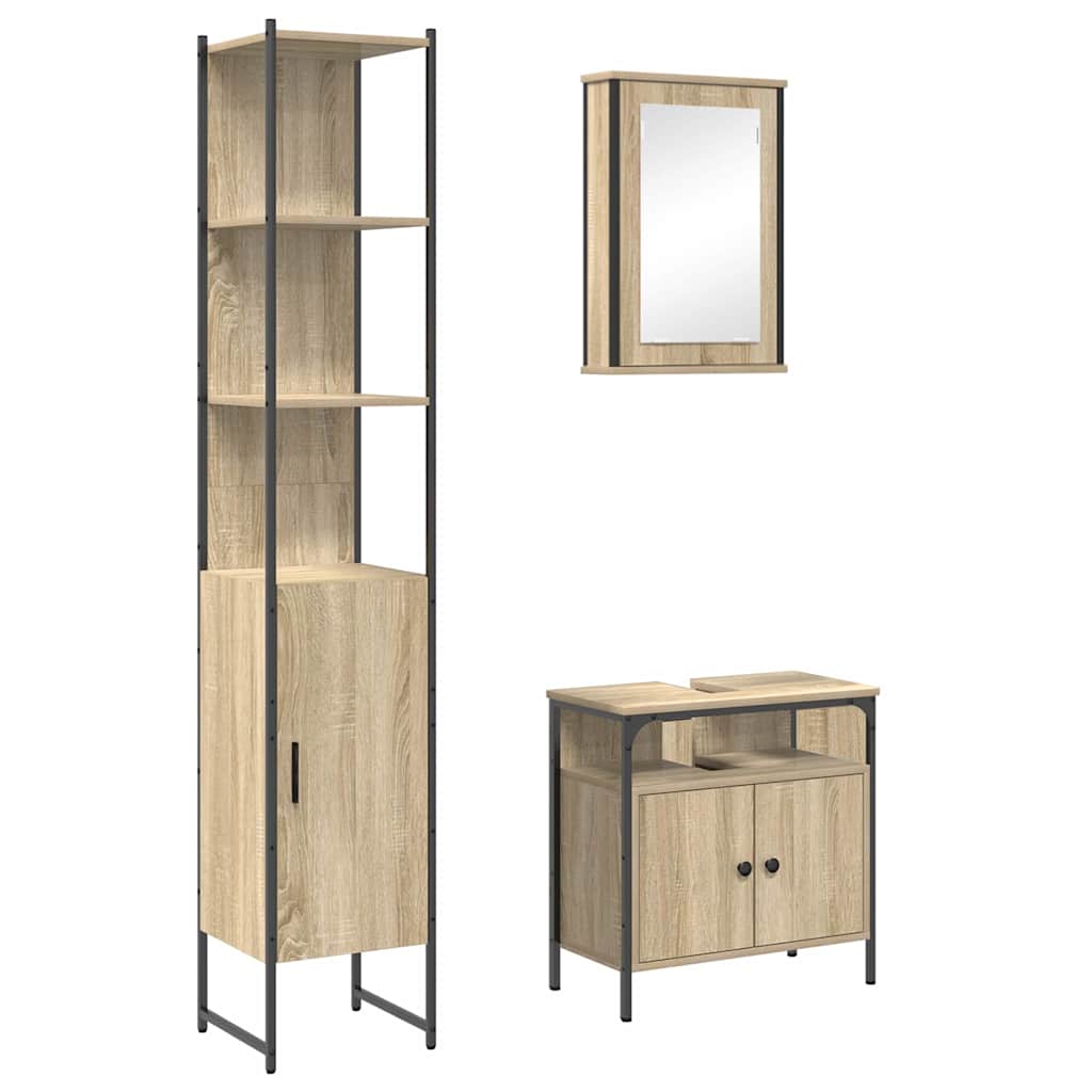 Badeværelsesmøbel Sæt 3 Pcs Sonoma-eg 33 X 33 X 185.5 Cm - Billede 2