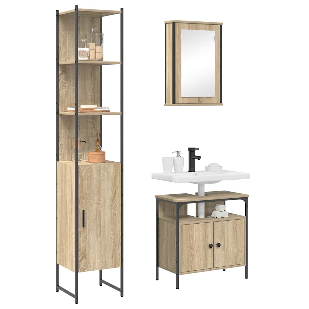 Badeværelsesmøbel Sæt 3 Pcs Sonoma-eg 33 X 33 X 185.5 Cm - Billede 3