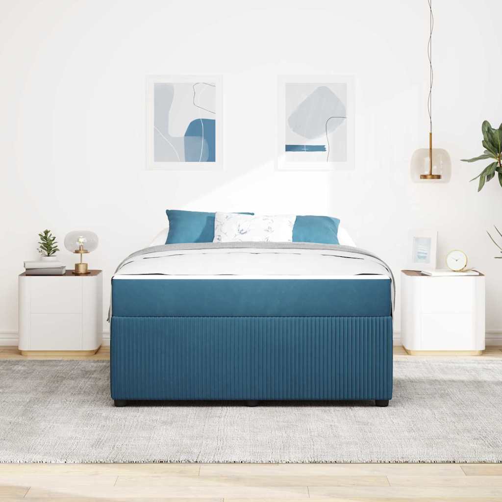 Sengeramme Med Madras Med Madras Blå 140 X 200 Cm Fløjl - Billede 4
