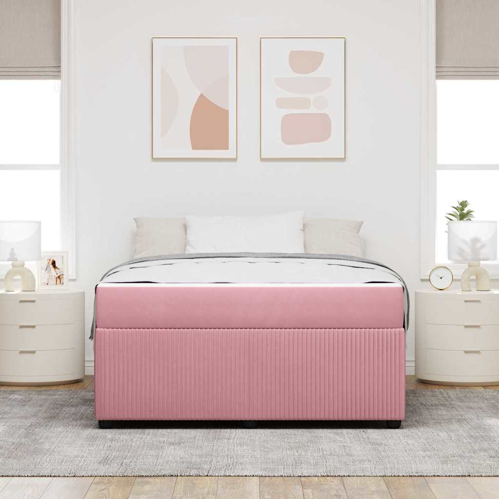 Sengeramme Med Madras Med Madras Lyserød 160 X 200 Cm Fløjl - Billede 4