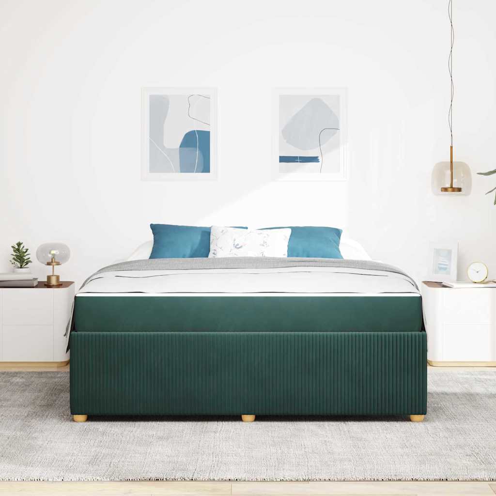 Sengeramme Med Madras Med Madras Mørkegrøn 180 X 200 Cm Fløjl - Billede 4