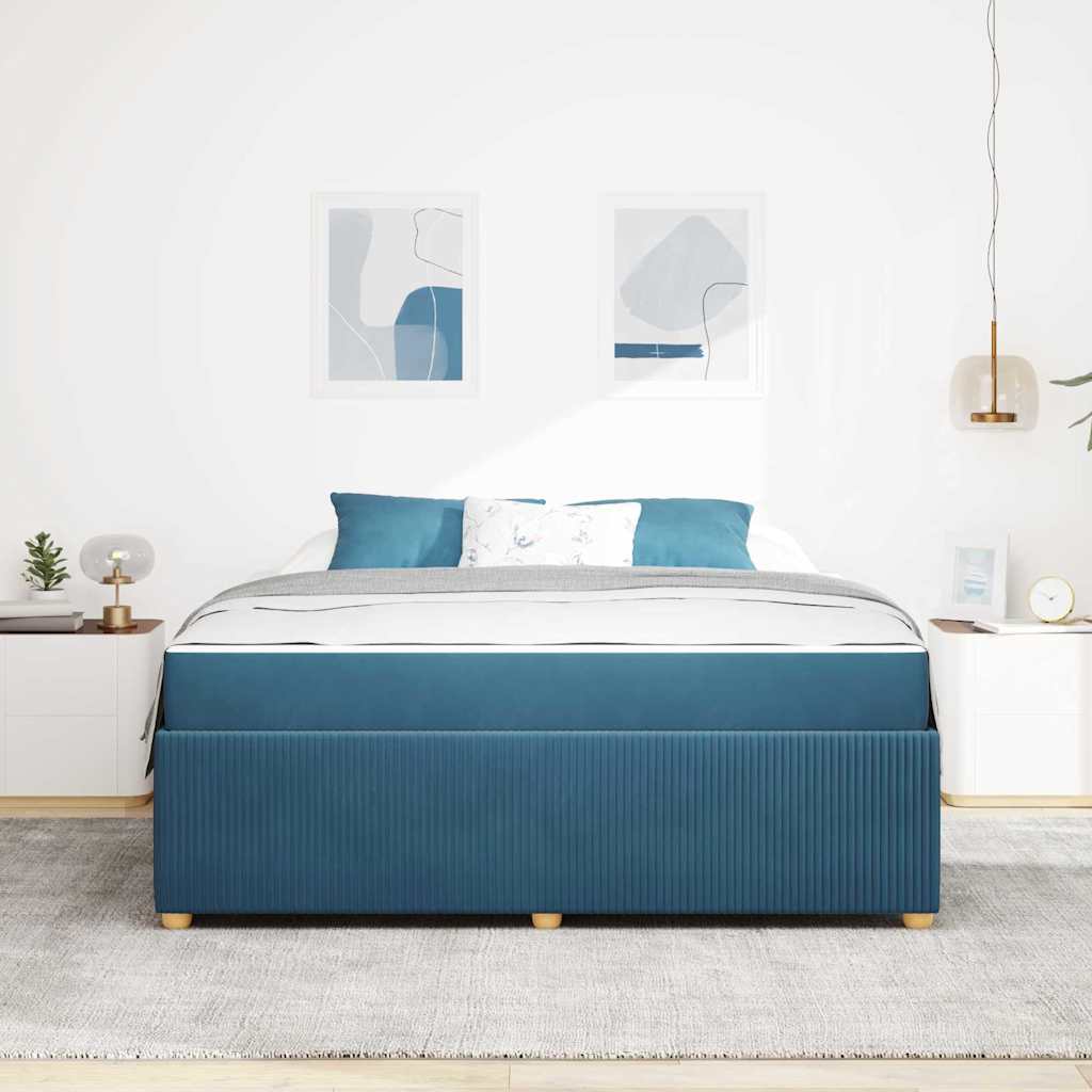 Sengeramme Med Madras Med Madras Blå 180 X 200 Cm Fløjl - Billede 4