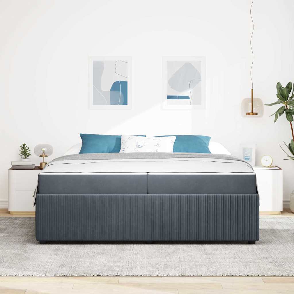 Sengeramme Med Madras Med Madras Mørkegrå 200 X 200 Cm Fløjl - Billede 4