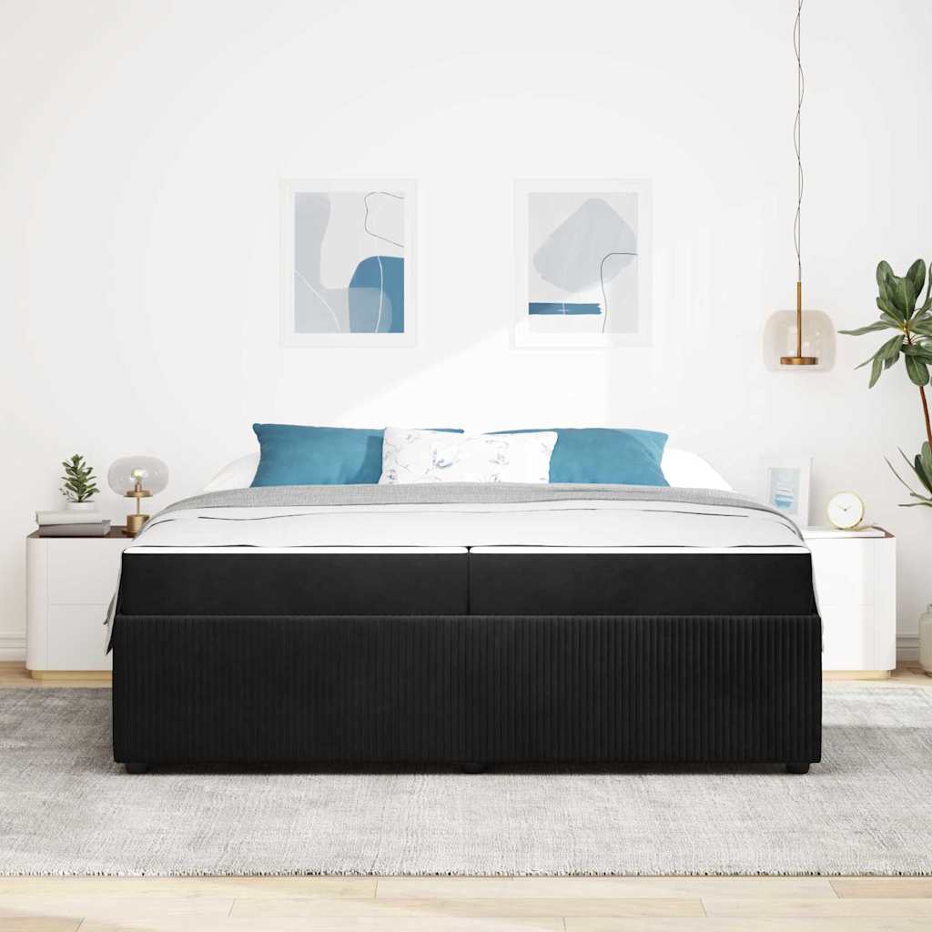 Sengeramme Med Madras Med Madras Sort 200 X 200 Cm Fløjl - Billede 4