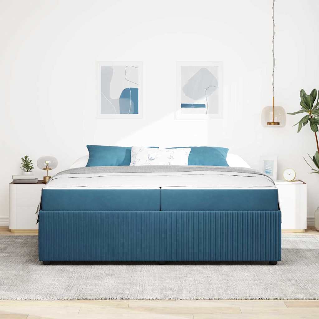 Sengeramme Med Madras Med Madras Blå 200 X 200 Cm Fløjl - Billede 4