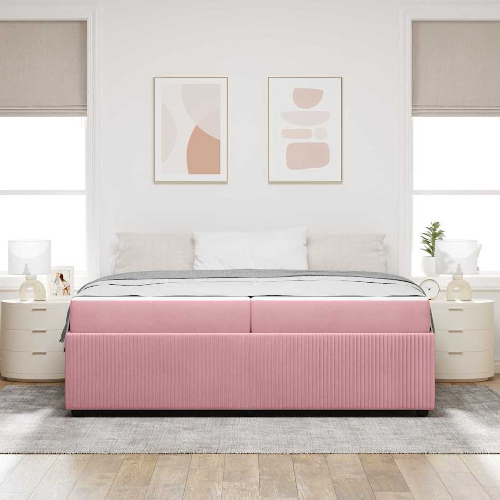 Sengeramme Med Madras Med Madras Lyserød 200 X 200 Cm Fløjl - Billede 4