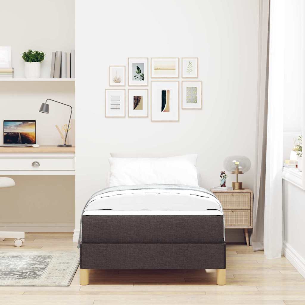 Box Spring Seng Brun 90 X 190 Cm Stof Og Konstrueret Træ - Billede 4