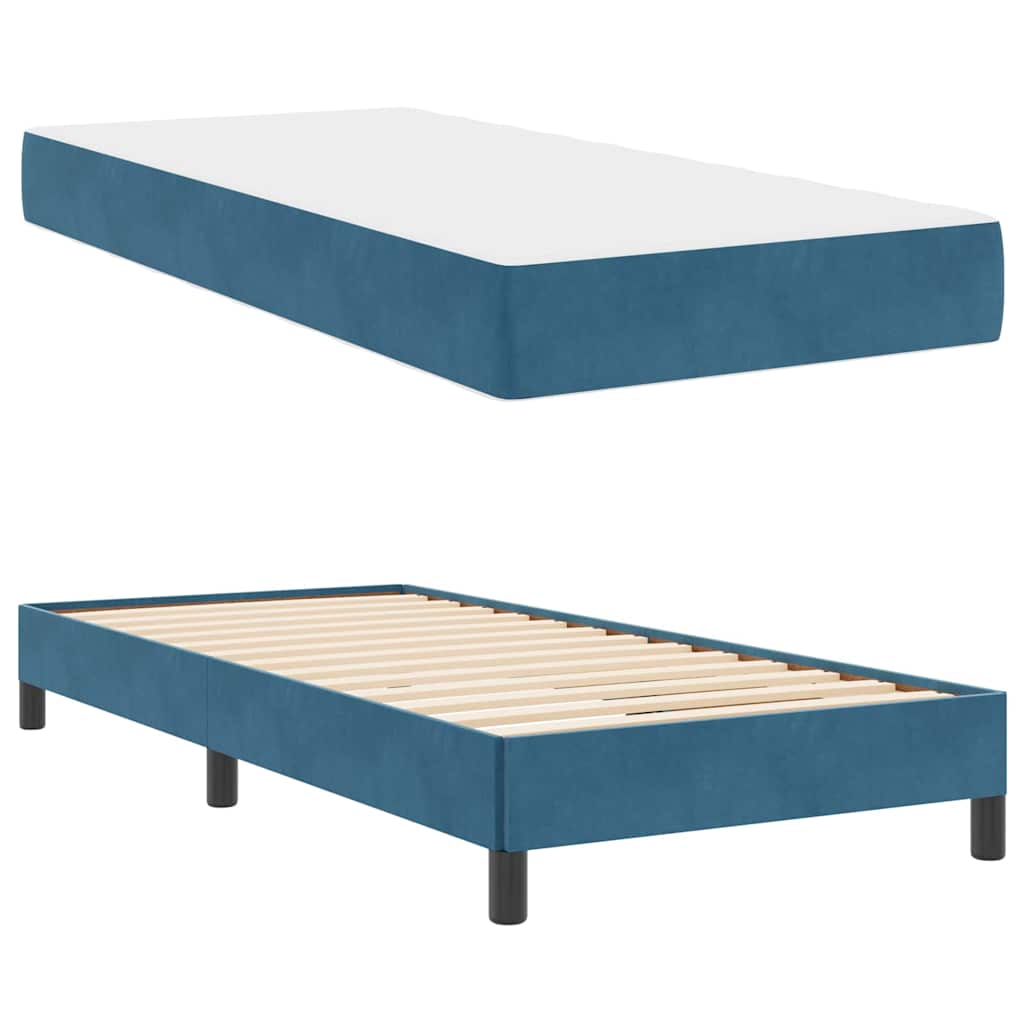 Boxmadras Med Topmadras Med Madras Mørk Blå 80 X 200 Cm Fløjl - Billede 5