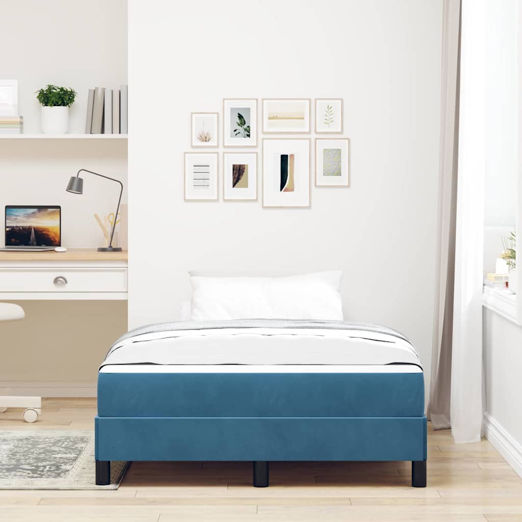 Boxmadras Med Topmadras Med Madras Mørk Blå 120 X 190 Cm Fløjl - Billede 4