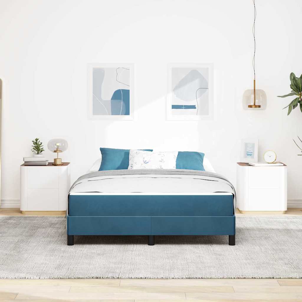 Boxmadras Med Topmadras Med Madras Mørk Blå 140 X 190 Cm Fløjl - Billede 4