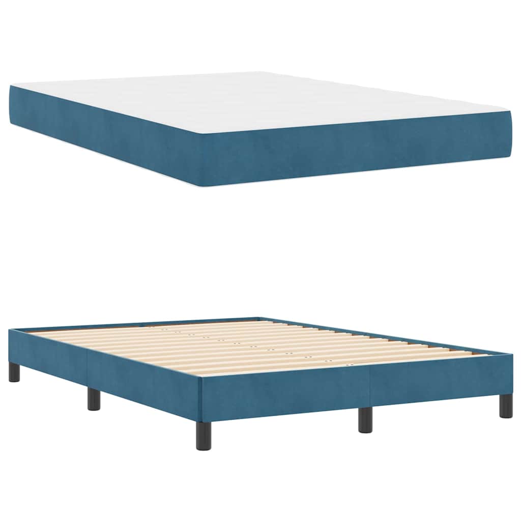 Boxmadras Med Topmadras Med Madras Mørk Blå 140 X 190 Cm Fløjl - Billede 5