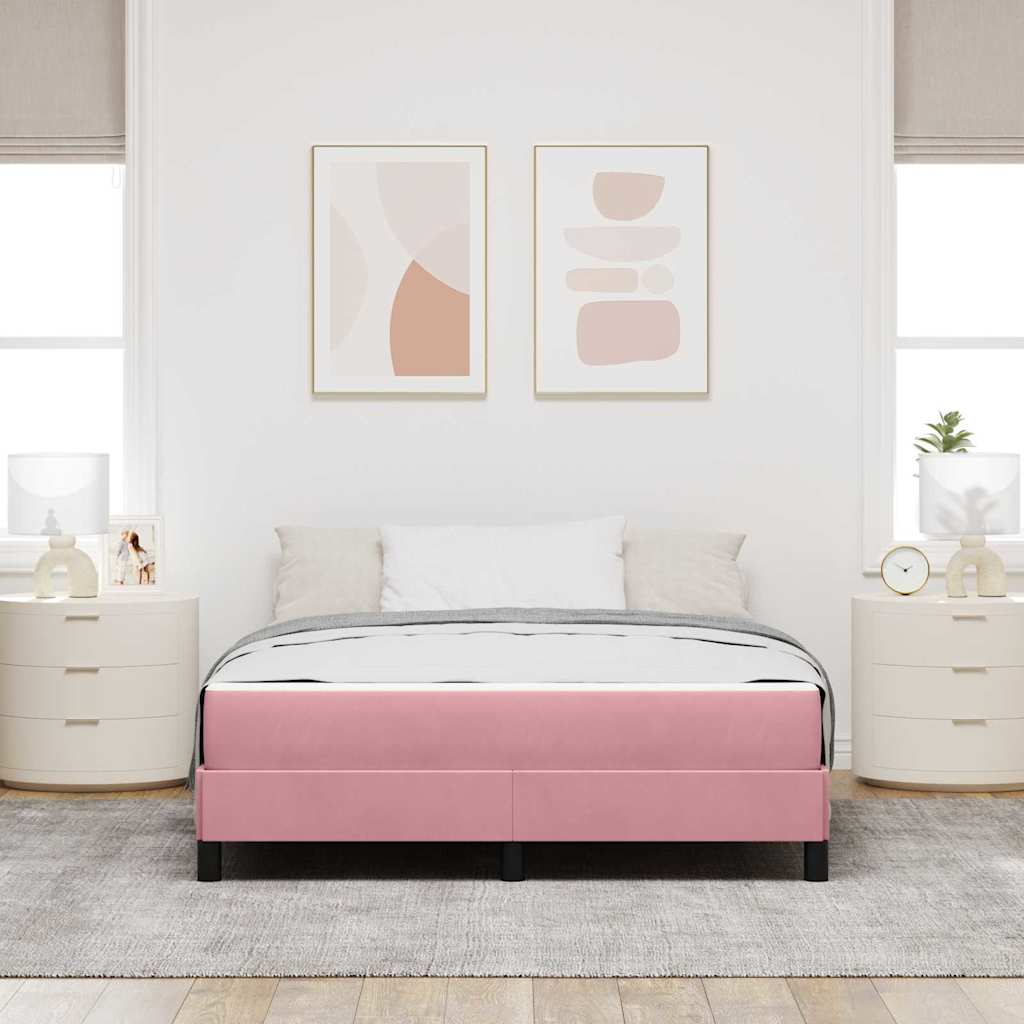 Boxmadras Med Topmadras Med Madras Lyserød 140 X 190 Cm Fløjl - Billede 4