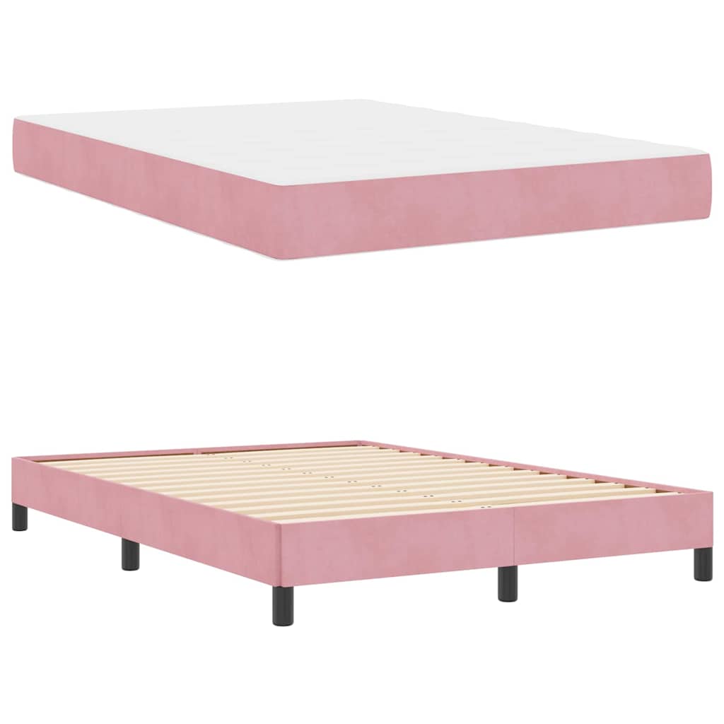 Boxmadras Med Topmadras Med Madras Lyserød 140 X 190 Cm Fløjl - Billede 5
