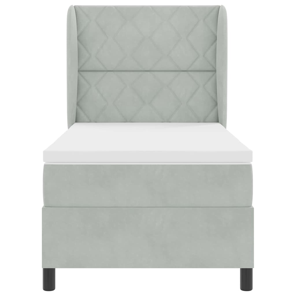 Box Spring Seng Med Madras Lysegrå 100 X 200 Cm Fløjl - Billede 8