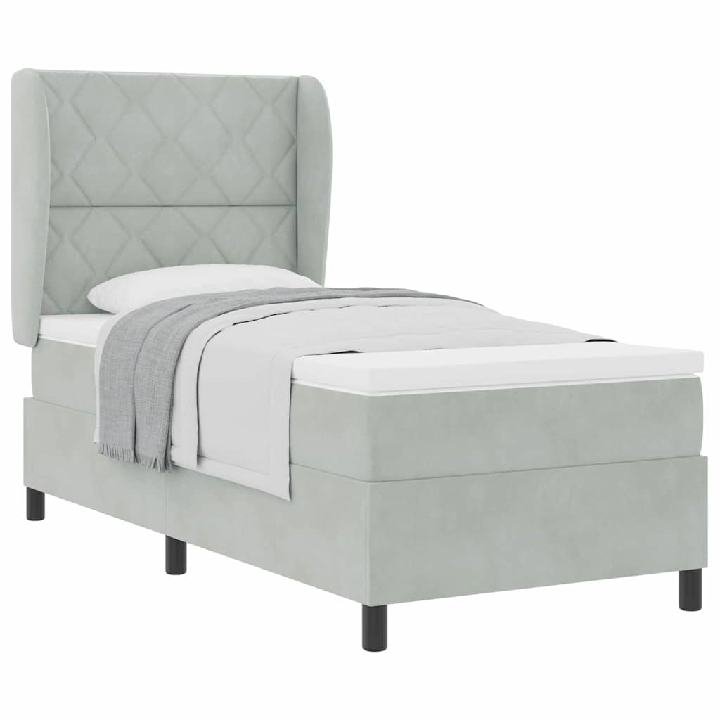 Box Spring Seng Med Madras Lysegrå 100 X 200 Cm Fløjl - Billede 3