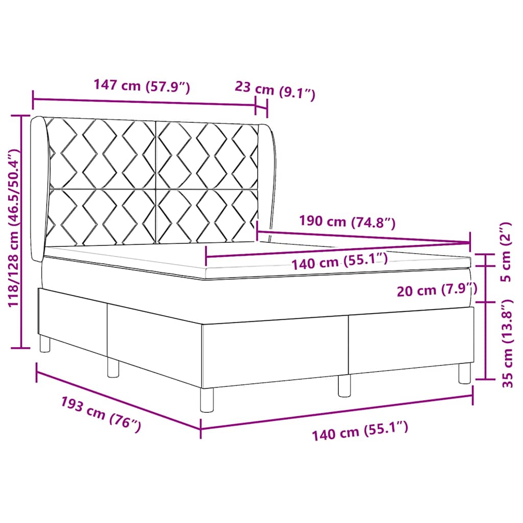 Box Spring Seng Med Madras Lysegrå 140 X 190 Cm Fløjl - Billede 13