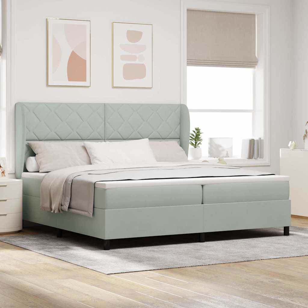 Box Spring Seng Med Madras Lysegrå 200 X 200 Cm Fløjl - Hovedbillede