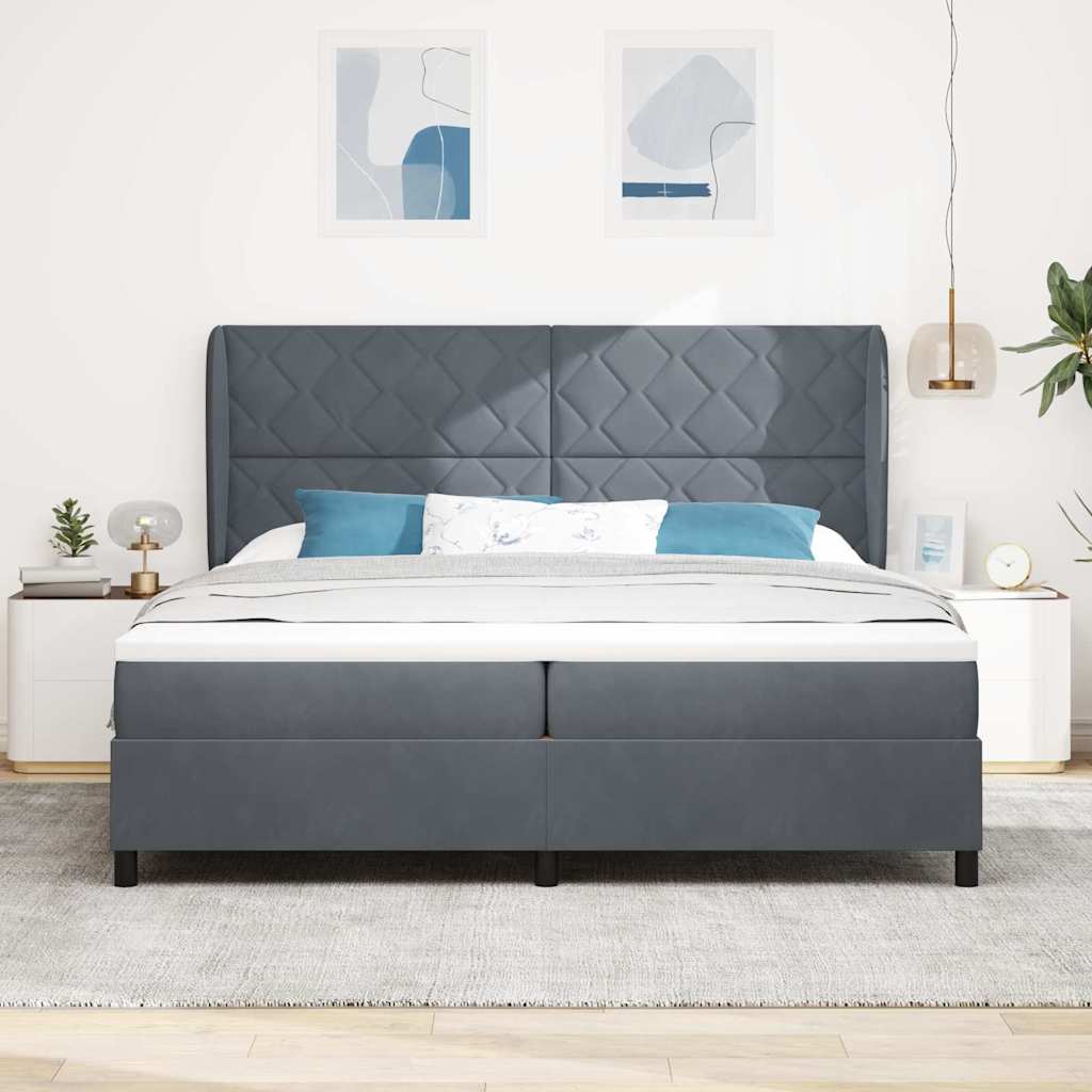 Box Spring Seng Med Madras Mørkegrå 200 X 200 Cm Fløjl - Billede 4