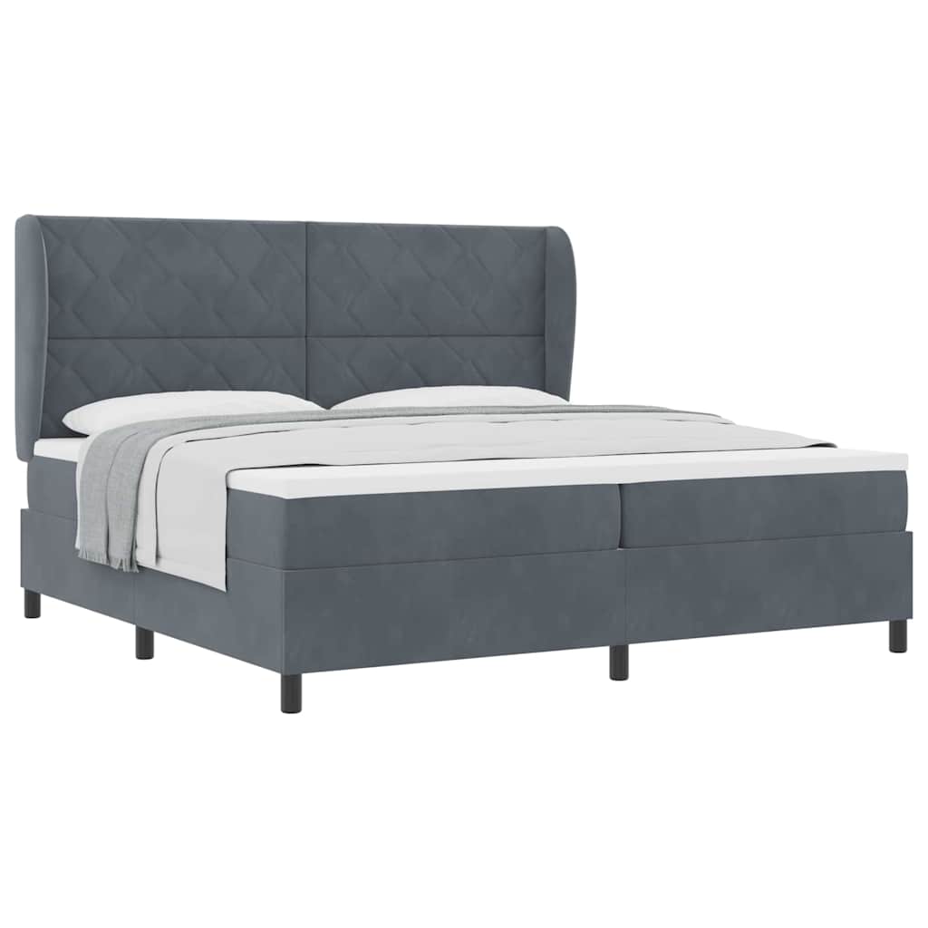 Box Spring Seng Med Madras Mørkegrå 200 X 200 Cm Fløjl - Billede 7